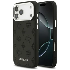 GUESS viedtālruņa apvalks IPHONE 17 Pro Max saderīgs ar Magnētisko GUHMP17XPSPOSSSK (PU W/ Peony Hot Stamp Script) melna