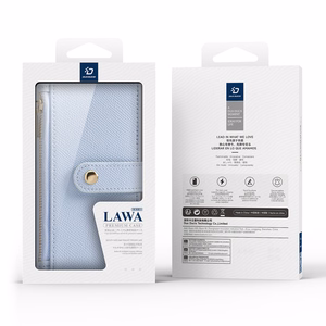 Dux Ducis Lawa ādas apvalks iPhone 16 Pro Max ar noņemamu magnētisko maku - zils
