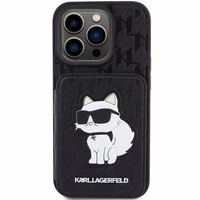 Karl Lagerfeld Saffiano Cardslots and Stand Monogram Choupette Viedtālruņa apvalks iPhone 15 Pro Max - melns