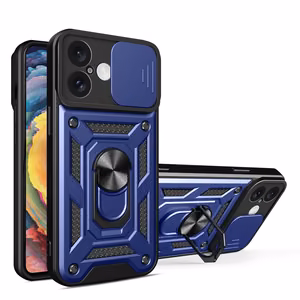 Hybrid Armor Camshield bruņots viedtālruņa apvalks iPhone 16 Plus ar kameras vāciņu un statīvu - zils
