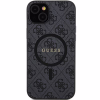 Guess 4G kolekcija ādas metāla logotips Magnētiskais apvalks iPhone 14/15/13 - melns