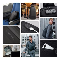 Wozinsky Premium vienpleca pilsētas mugursoma ar pretzagļu aizsardzību, organizatoru un USB - melna