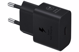 Oriģināls Samsung EP-T2510XBEGEU USB-C PD 25W GaN lādētājs ar USB-C uz USB-C kabeli, melns, blisteris