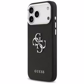 Guess Grained Big 4G Classic Logo viedtālruņa apvalks iPhone 17 Pro Max - melns