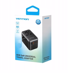 Vention FJFB0 GaN 2xUSB-C 2xUSB-A universālais ceļojumu adapteris 65W (melns)