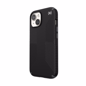 Speck Presidio2 Grip MagSafe vāciņš ierīcei iPhone 17e / 16e / 15 / 14 / 13, melns ar slānekļpelēkām detaļām