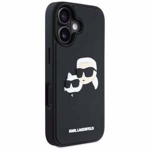 Karl Lagerfeld HC 3D gumijas dubultgalvu iPhone 16 viedtālruņa apvalks - melns