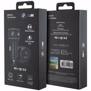 BMW lādētājs BMCCMUSBCK PD-QC 3.0 20W ātra uzlāde melns/melns M Edition