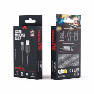 Maxlife kabelis USB - microUSB 1,0 m 2A melns