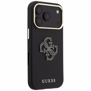 Guess Grained & Big Resin Logo vāciņš modelim iPhone 18 Pro / 17 Pro – melns