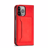 Magnētiskā kartes viedtālruņa apvalks iPhone 14 Pro atverams apvalks maks ar statīvu sarkana