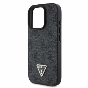 Guess Ādas 4G Trīsstūra Strass Magnētiskais apvalks iPhone 16 Pro Max - melns