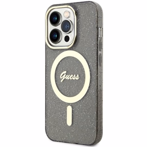 Guess GUHMP14XHCMCGK iPhone 14 Pro Max 6.7" melns cietais viedtālruņa apvalks Glitter Gold Magnētiskais