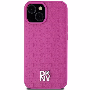 DKNY Ādas raksts metāla logotips Magnētiskais viedtālruņa apvalks iPhone 15 / 14 / 13 - rozā