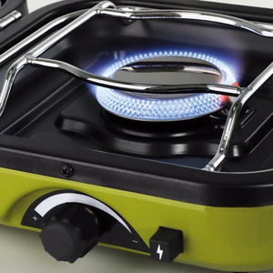 Meva DUAL COMPACT + GRILL tūrisma gāzes plīts gāzes kasetnēm, salokāms 2 degļu modelis ar grila plāksni