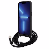 Karl Lagerfeld krustveida Saffiano monogramma metāla piespraude Karl & Choupette viedtālruņa apvalks iPhone 15 Pro Max - melns