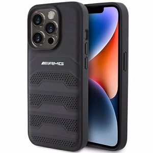 AMG ādas apvalks ar iespiestām līnijām iPhone 15 Pro - melns