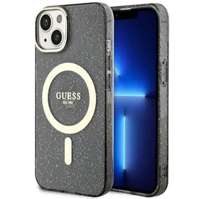 Guess GUHMP14MHCMCGK iPhone 14 Plus 6.7" melns/melns cietais apvalks Spīdums Zelts Magnētiskais