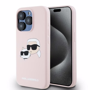 Karl Lagerfeld silikona Karl&Choupette magnētiskais viedtālruņa apvalks iPhone 15 Pro - rozā
