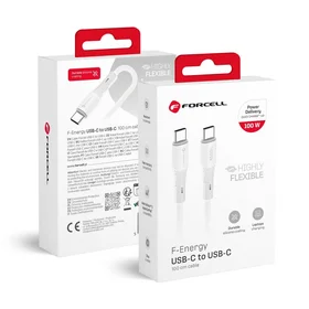 FORCELL F-ENERGY C347 kabelis Type C uz Type C QC4.0 PD 5A 100W Silikona 1 m balts