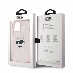 Karl Lagerfeld IML Choupette galvas un monogrammas apvalks iPhone 15 / 14 / 13 - rozā