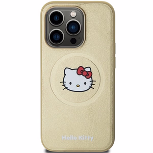 Hello Kitty ādas Kitty Head magnētiskais viedtālruņa apvalks iPhone 15 Pro Max - zelta