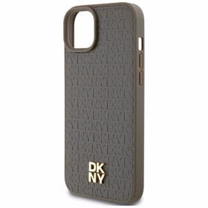 DKNY Ādas raksts metāla logotips Magnētiskais viedtālruņa apvalks iPhone 15 Plus / 14 Plus - brūna