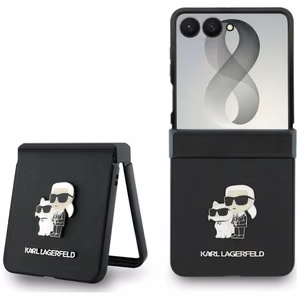 Melns Karl Lagerfeld Saffiano Karl & Choupette Pin vāciņš Samsung Galaxy Z Flip8 tālrunim