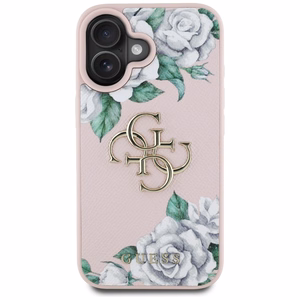 Guess Grained Roses Big 4G logo viedtālruņa apvalks iPhone 16 - rozā