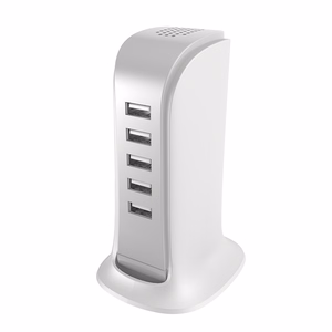 Dudao 5x USB lādētājs ar iebūvētu ES strāvas kabeli balts (A5EU)
