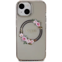 Guess IML Flowers Wreath MagSafe viedtālruņa apvalks iPhone 15 / 14 / 13 - melns