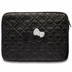 Hello Kitty rāvējslēdzēja PU stepēts apvalks ar bantēm 14" klēpjdatoram - melns