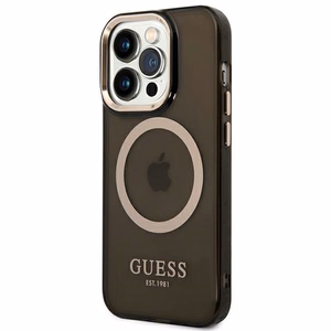 Guess GUHMP14LHTCMK iPhone 14 Pro 6.1" melns/melns cietais apvalks Zelta kontūra Daļēji caurspīdīgs Magnētiskais