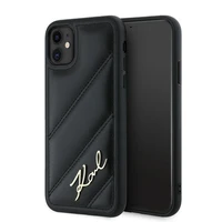 Karl Lagerfeld Diagonal Quilted Script apvalks viedtālrunim iPhone 11 / Xr - melns