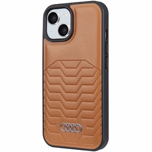 Audi sintētiskās ādas viedtālruņa apvalks MagSafe iPhone 15 / 14 / 13 - brūns
