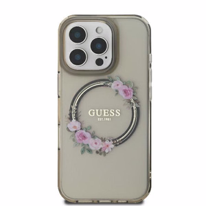 Guess GUHMP16XHFWFCK iPhone 16 Pro Max 6.9" melns/melns cietais apvalks IML Flowers Wreath Magnētiskais
