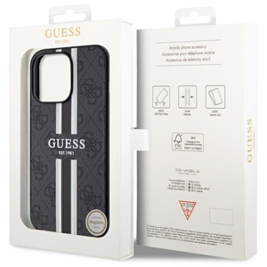 Guess GUHMP13LP4RPSK iPhone 13 Pro / 13 6.1" melns/melns cietais apvalks 4G Printed Stripes MagSafe