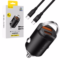 Blavec Auto lādētājs BS-02B-C Aero - USB + Type C - QC 3.0 18W PD 30W ar Type C to Type C cable (CCBS02BCA-UCB) melns