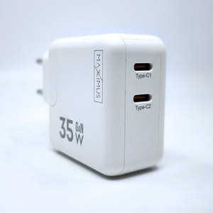 Sienas lādētājs MX BURST GaN PD 35W, 2xUSB-C + C/Lightning PD kabelis 20W balts