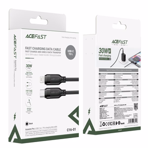 USB kabelis Acefast C16-01 USB-C uz Lightning 1.2m melns