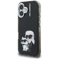 Karl Lagerfeld IML Aquarelle Karl & Choupette & Logo iPhone 16 macins - melns