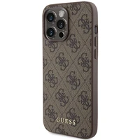 Guess 4G Metal Gold Logo viedtālruņa apvalks iPhone 15 Pro Max - brūna