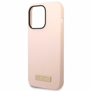 Guess Silicone Logo Plate MagSafe maciņš iPhone 14 Pro, rozā