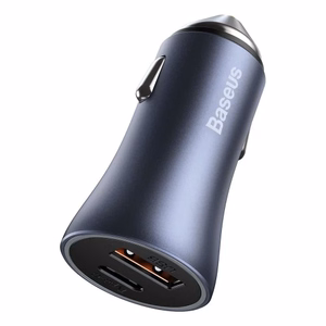 Car Charger Baseus "Golden Contactor" Grey 40W (1xPD / 1xQC3.0) + "Type-C / Lightning" 100cm cable