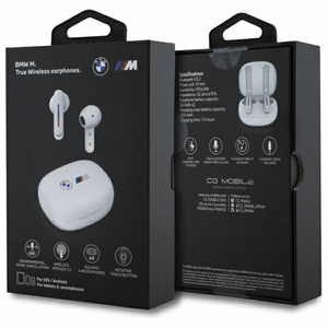 BMW Bluetooth austiņas BMBEMIATP20LOH TWS + dokstacija baltas/baltas drukāti logotipi