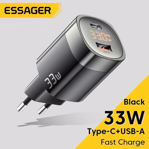 Lādētājs Essager GaN Ling melns 33W (PD / QC3.0) ar LED displeju
