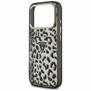 Guess leoparda spīdīgs magnētiskais viedtālruņa apvalks iPhone 17 Pro melns