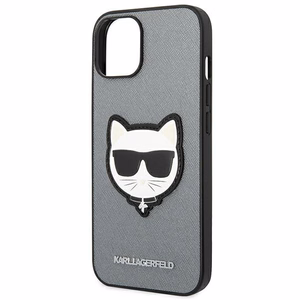 Karl Lagerfeld Saffiano Choupette Head Patch viedtālruņa apvalks iPhone 14 Plus - sudraba