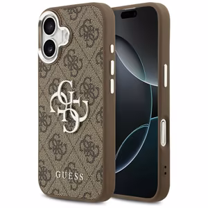 Guess 4G Big 4G Classic Logo viedtālruņa apvalks, paredzēts iPhone 17 – brūnā un sudraba krāsā