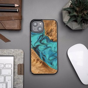 Koka un sveķu viedtālruņa apvalks iPhone 15 Plus Bewood Unique Turquoise - tirkīza un melns
